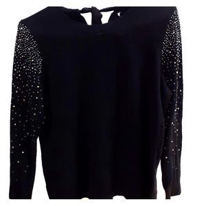 Soft Black Tie Neck with Rhinestone Sleeves Sz M